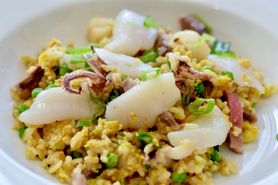 a bowl of Surf and Turf Curried Fried Rice