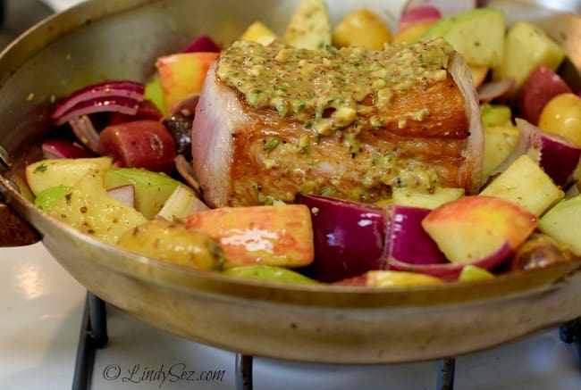 Roasted Pork Loin with Apples and Onions waiting to be cooked