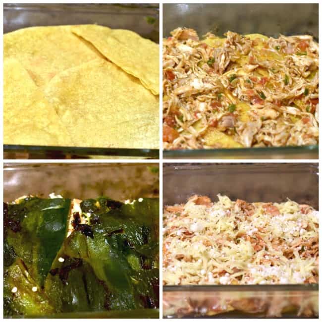 a collage of photos showing how to put together the enchilada stack