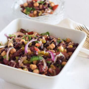 Mexican 3-Bean Salad in a white bowl.