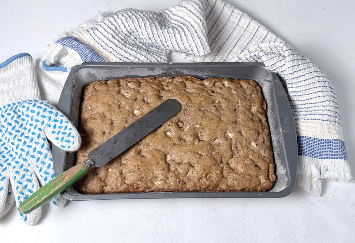 Apple-Chunk Cake in a sheet pan.