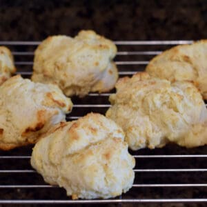 Easy drop buttermilk biscuits on a rack.