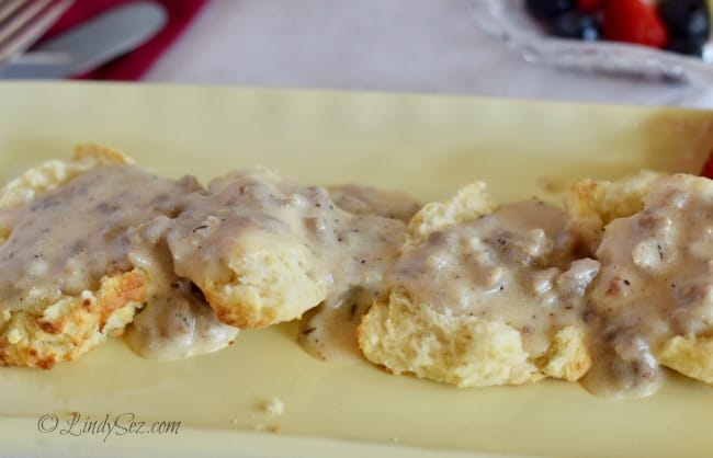 Tender Simple Homemade Buttermilk Drop Biscuits used for Biscuits and Sausage Gravy.
