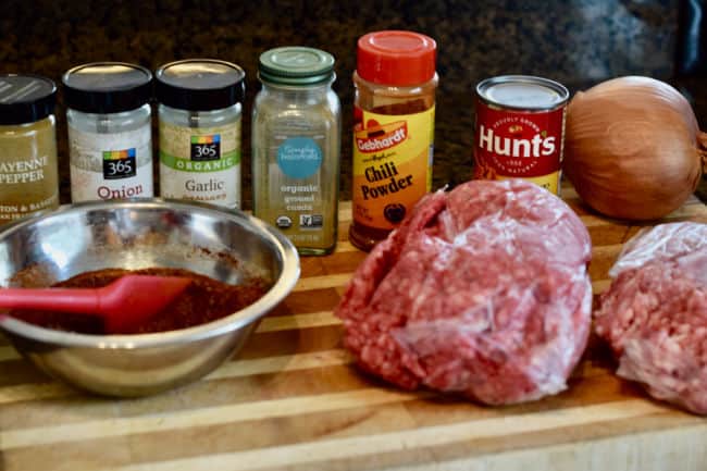 The ingredients that go into Hormel Chili No Beans Copycat Recipe.