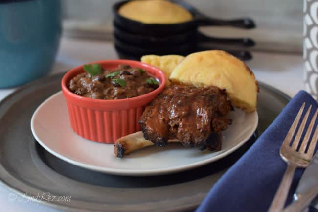Corn Muffins compliment this tasty bowl of Spicy Black Beans with Homemade Chorizo