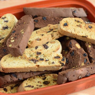 Biscotti in an orange container ready to be consumed.