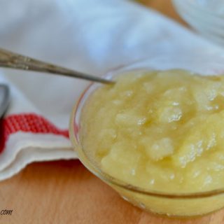 A bowl of chunky style homemade applesauce.