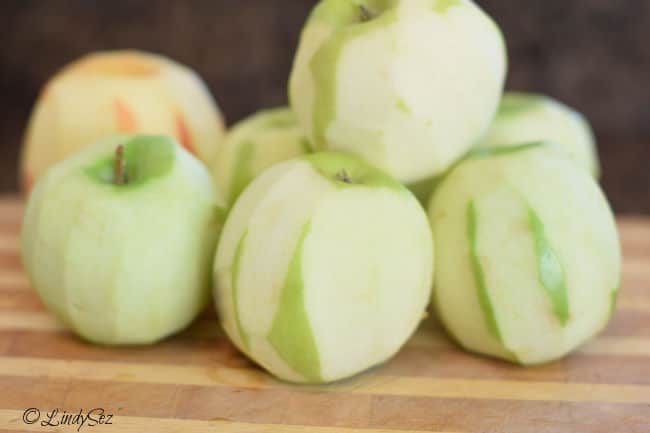 A variety of roughly peeled apples for making easy applesauce.