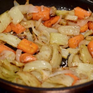 Slow-Cooked Carrots and Fennel in the frying pan.