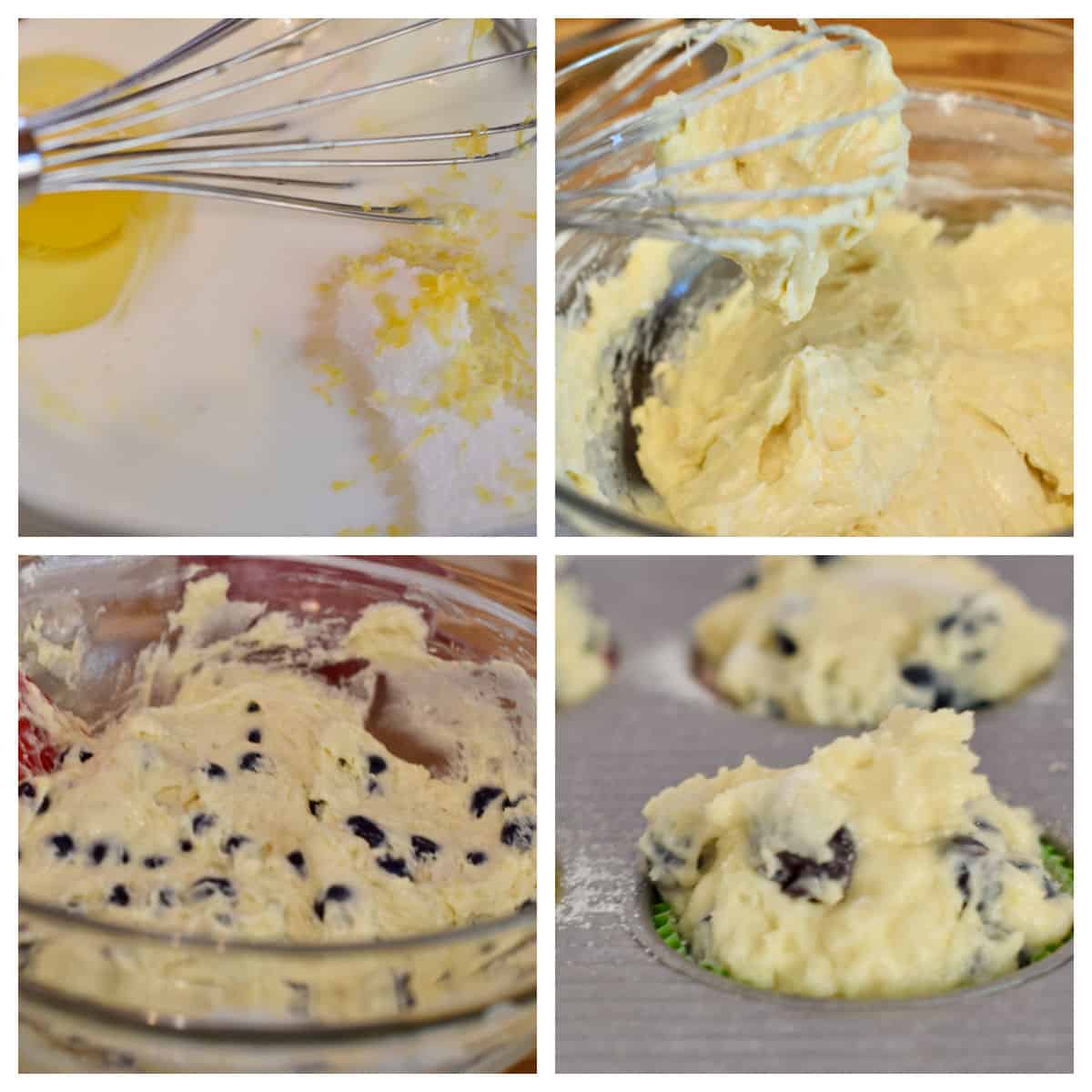 Step by step photos on how to make Fresh Homemade Buttermilk Blueberry muffins.
