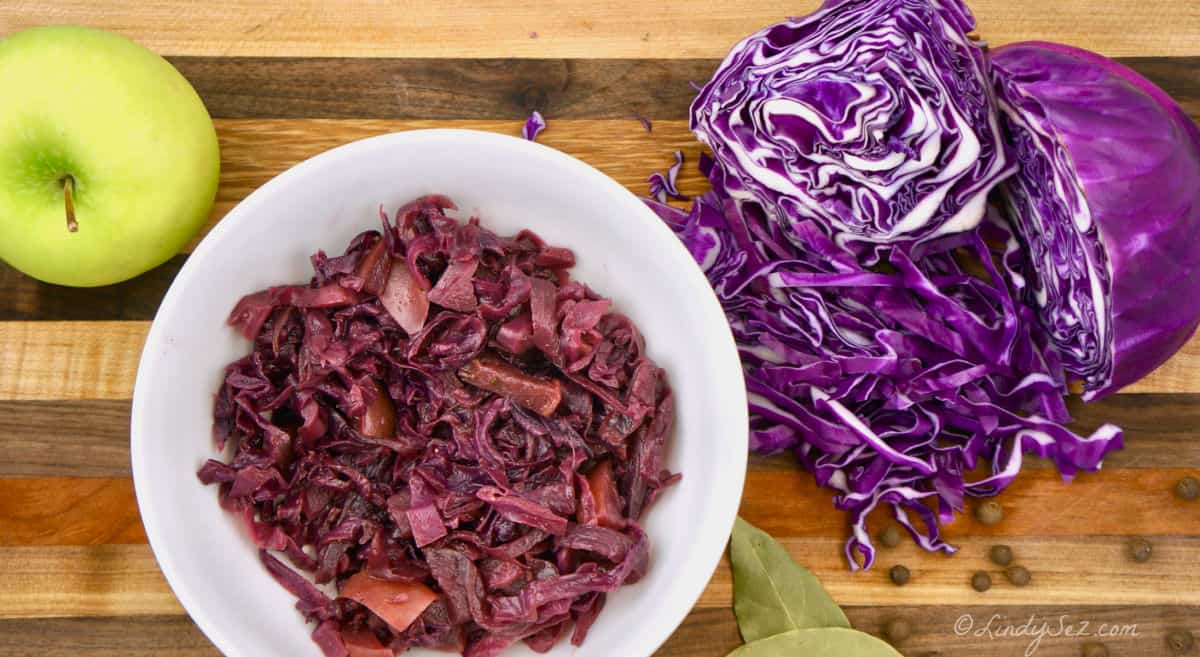 Some of the ingredients being used in German Style Sweet Sour Red Cabbage.