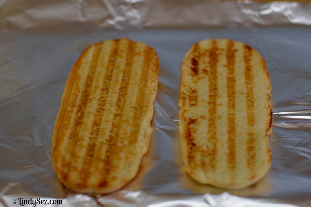 The roll is toasted with nice grill marks to make the sandwich.