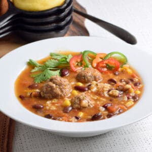 A bowl of hearty easy Mexican-style meatball soup.