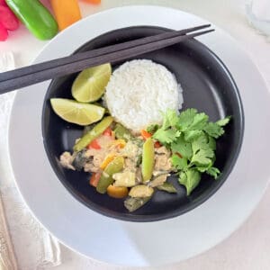 A overhead view of Thai Minced Chicken Stir-Fry.